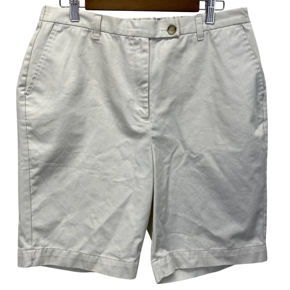 Lands End Womens 18P Khaki High Rise Elastic Waist Pull On Shorts Casual Comfort